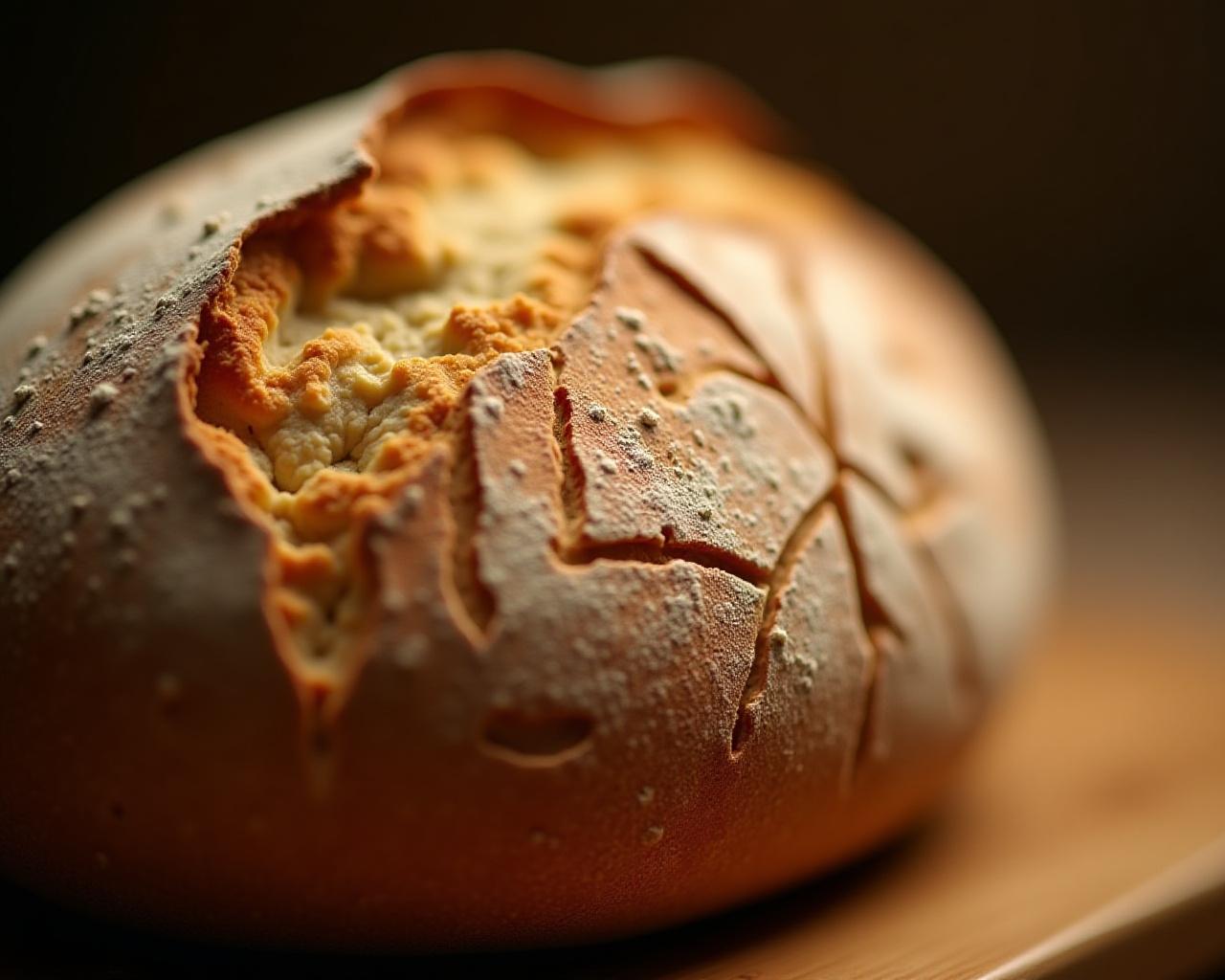 Artisan sourdough loaf with intricate scoring