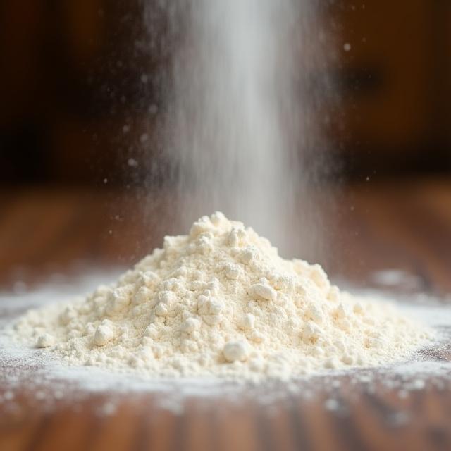 Artisan flour dusting on a dark wooden surface