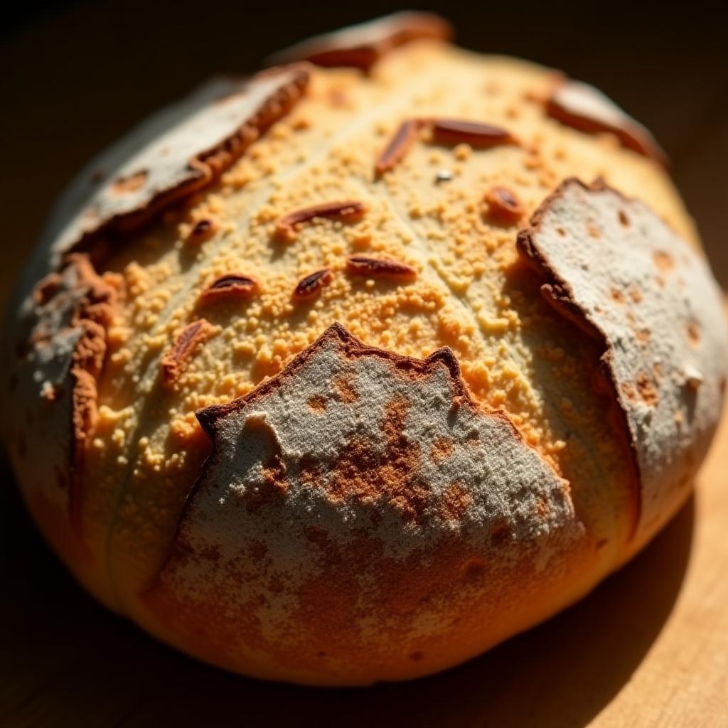 Freshly baked country loaf with decorative scoring