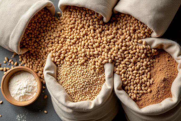 Close up of freshly milled organic heritage grains